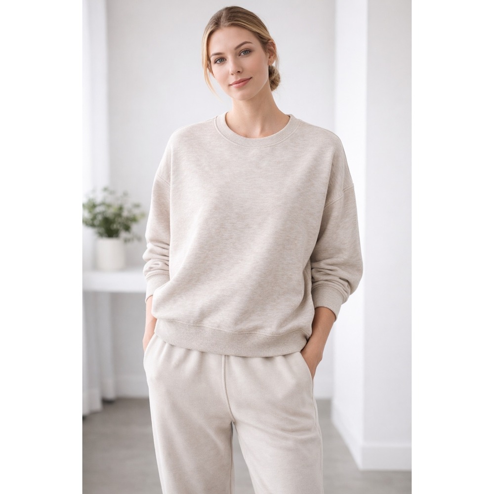 Urban Rebel Oversized Crew Neck‎ Sweatshirt Oatmeal Heather Cozy3552TA Large NWT